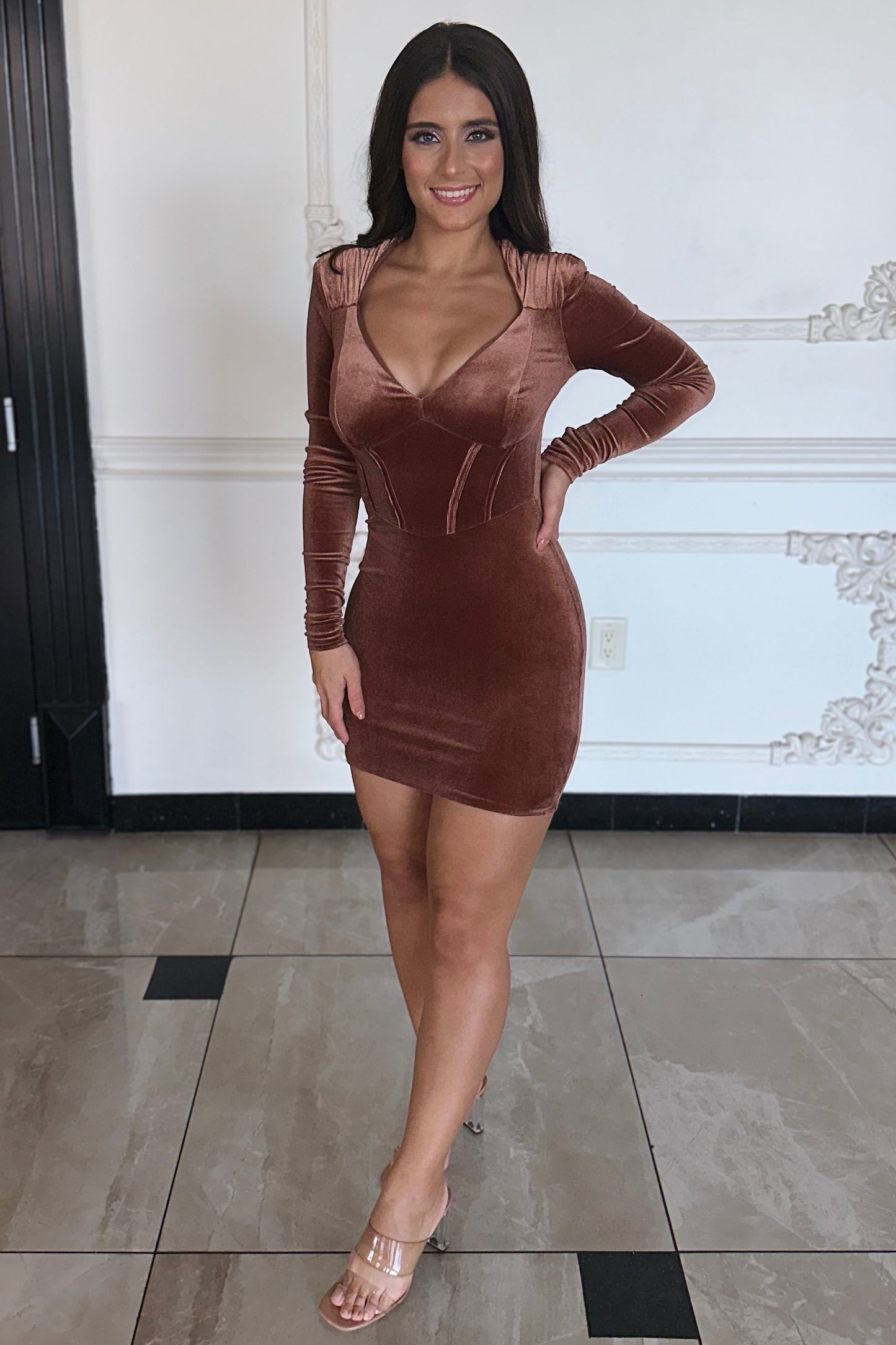 Velvet Chic Dress (Brown)