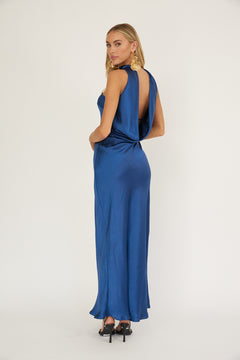 Satin Soiree Dress | Navy