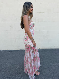 Party In Positano Dress | Cream/Pink/Green