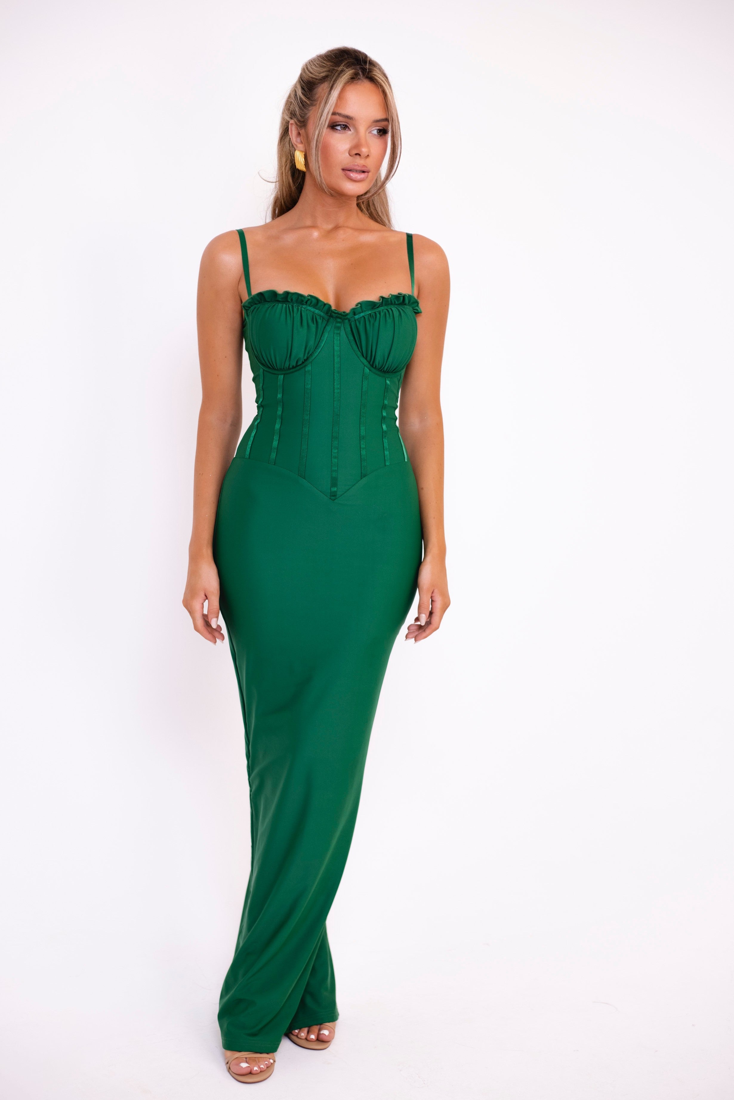 slim fit dress slacks Emerald Green Tulle Maxi Dress with A Corset Bustier Customized / Emerald Green main image 1