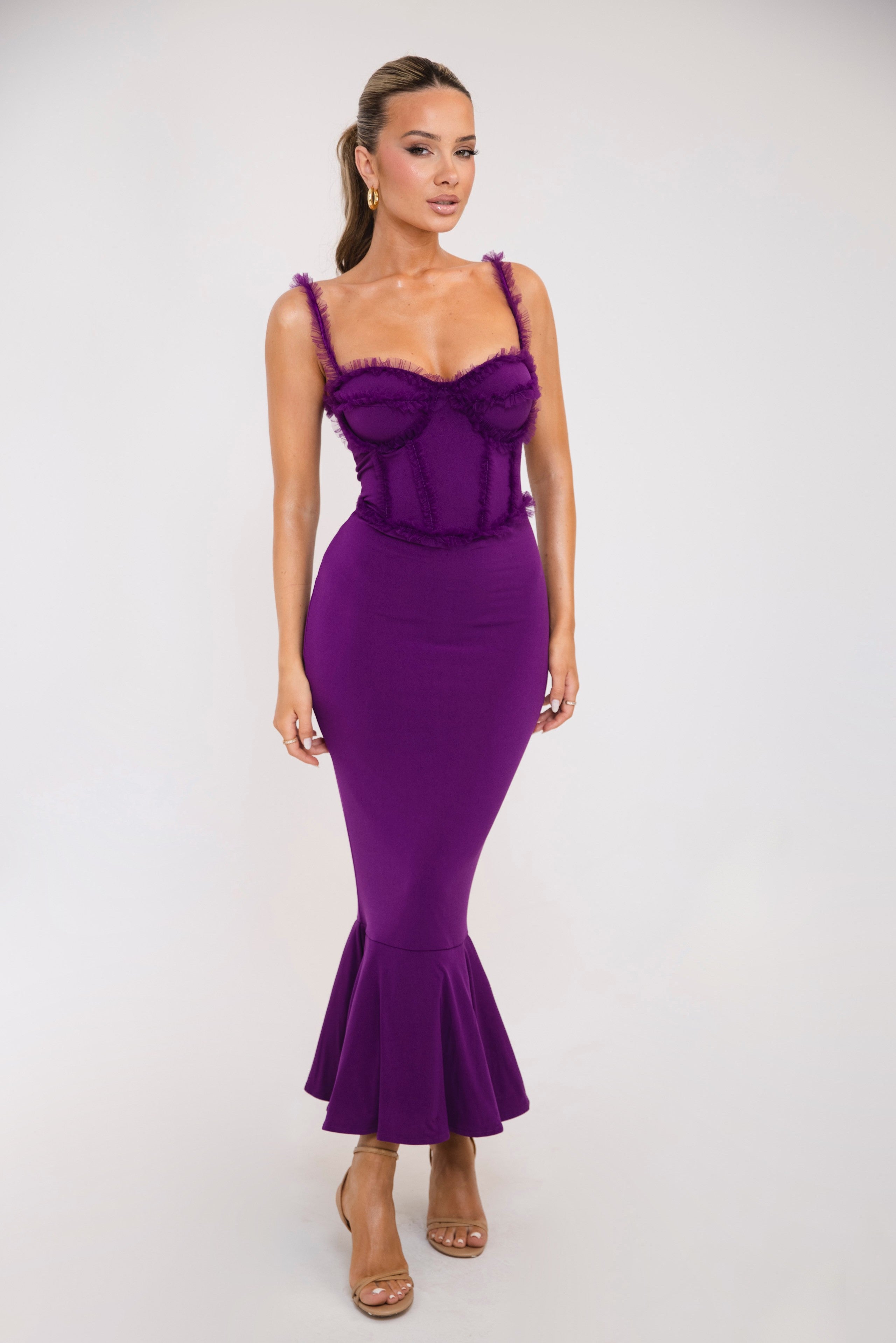 strapless open back dress A-Line Lilac Sweetheart Satin Long Corset Prom Dress with Slit (Gloves main image 0
