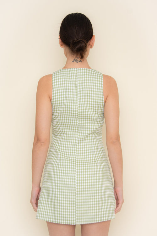 Gingham Effect Dress | Green/White