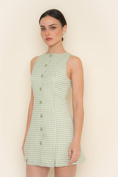 Gingham Effect Dress | Green/White
