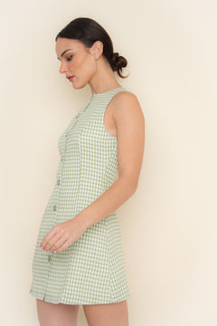Gingham Effect Dress | Green/White