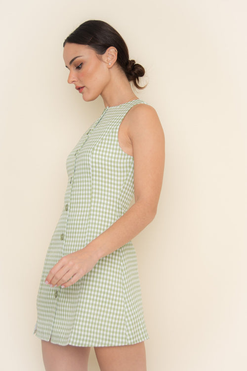 Gingham Effect Dress | Green/White