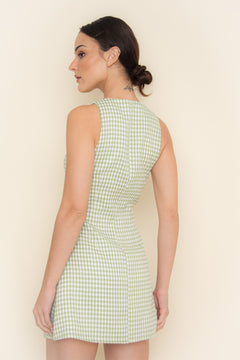 Gingham Effect Dress | Green/White