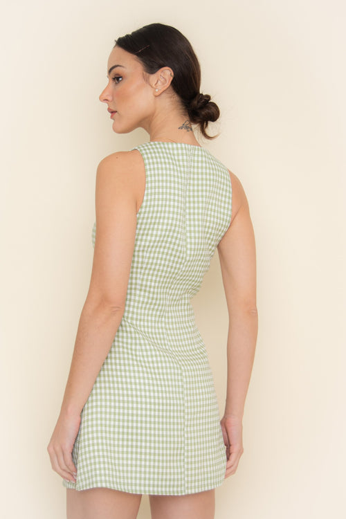 Gingham Effect Dress | Green/White