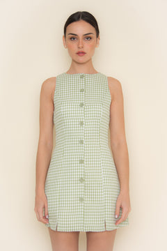 Gingham Effect Dress | Green/White