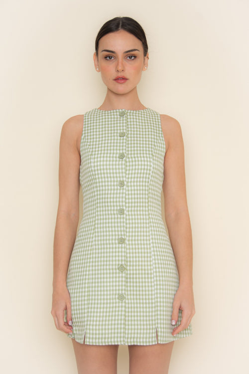 Gingham Effect Dress | Green/White