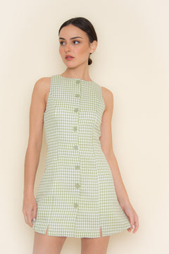 Gingham Effect Dress | Green/White