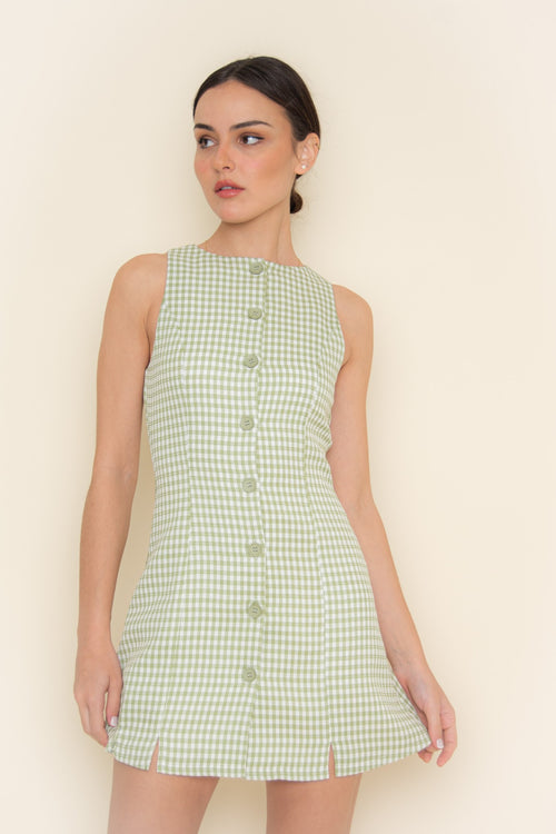 Gingham Effect Dress | Green/White