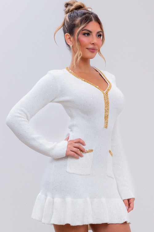 Holiday Fever Dress | White/Gold