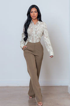 I'm The Boss Two-Piece Set | Taupe/Multi