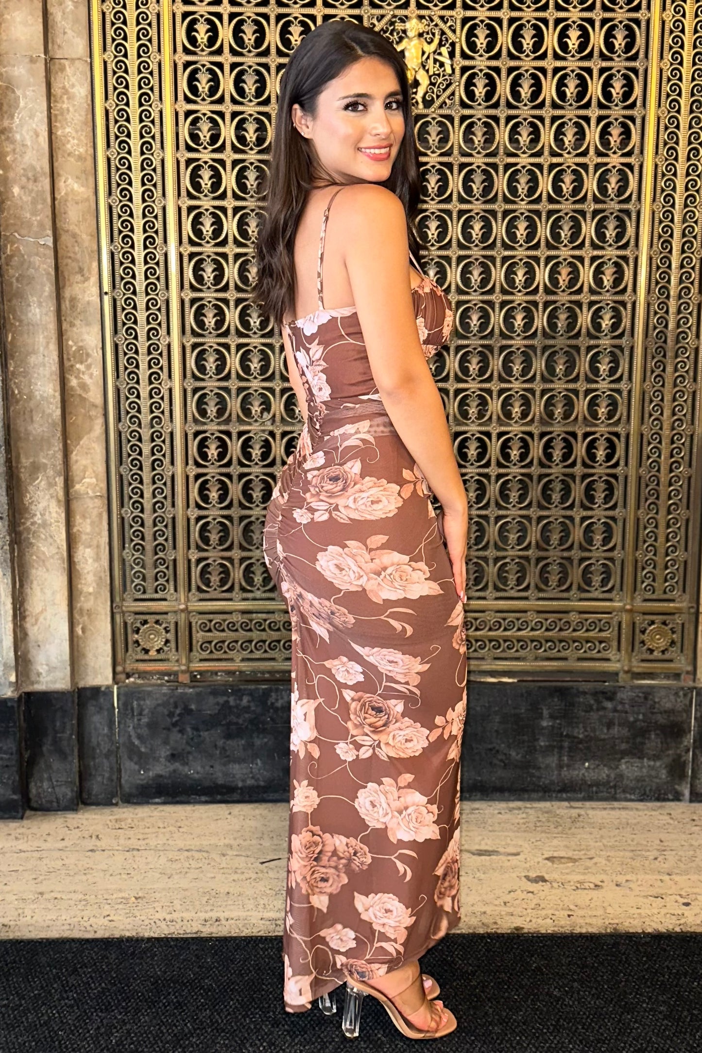Rustic Charm Dress (Brown/Floral)