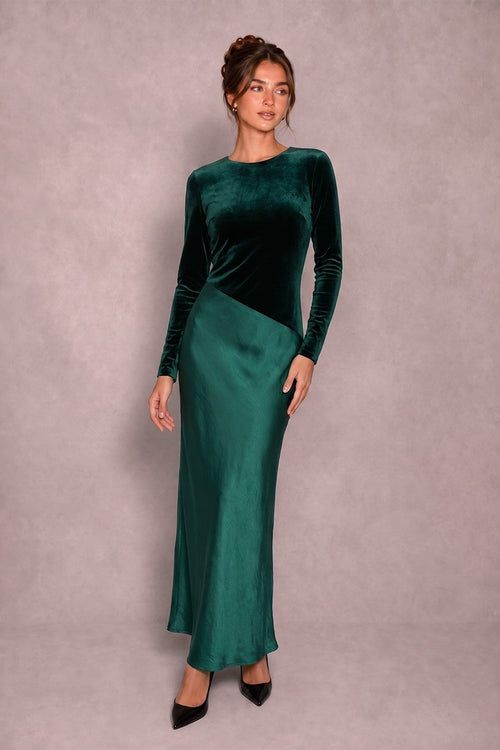 Satin Meets Velvet Dress | Hunter Green (FINAL SALE)