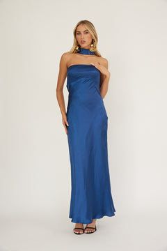 Satin Soiree Dress | Navy