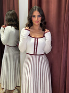 Winter Whisper Dress | Cream/Burgundy