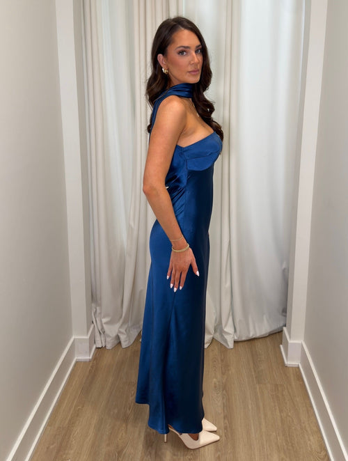 Satin Soiree Dress | Navy