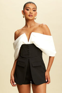 Boulevard Stroll Romper | Ivory/Black