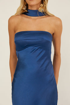 Satin Soiree Dress | Navy