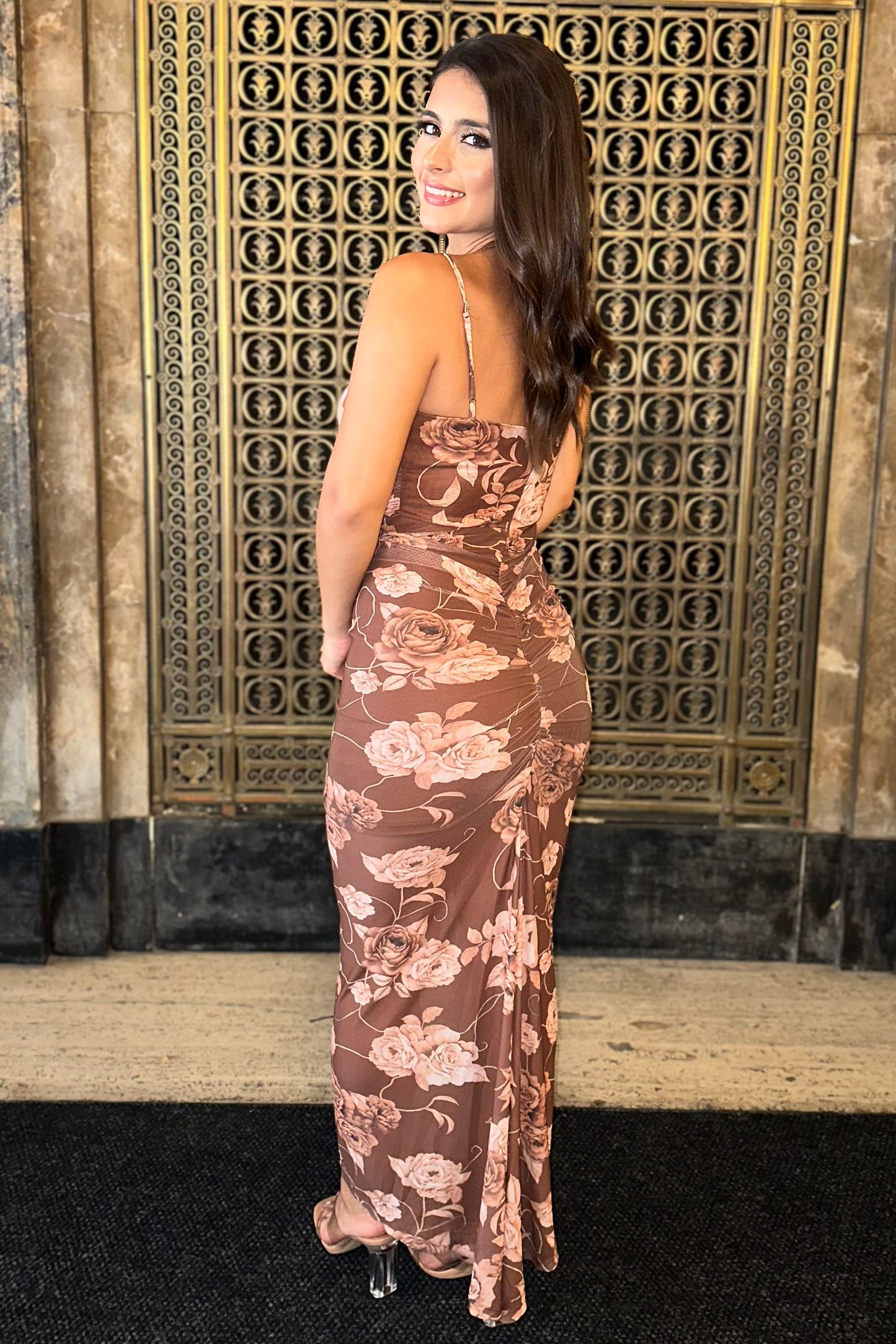 Rustic Charm Dress (Brown/Floral)