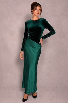Satin Meets Velvet Dress | Hunter Green (FINAL SALE)