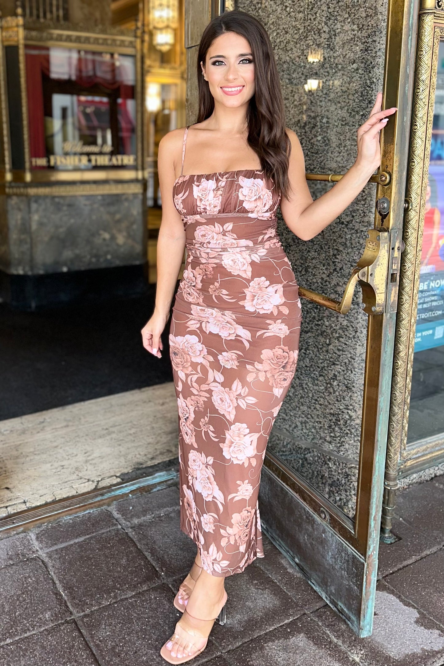 Rustic Charm Dress (Brown/Floral)