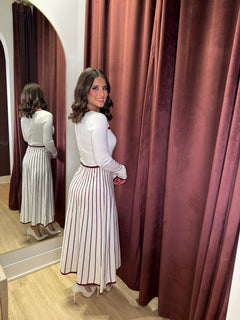 Winter Whisper Dress | Cream/Burgundy