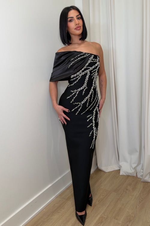 Crystal Cascade Dress | Black (FINAL SALE)