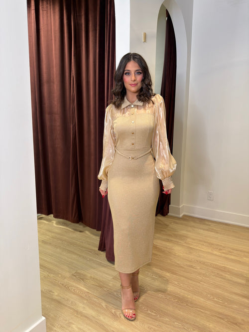 Boardroom To Ballroom Dress | Gold