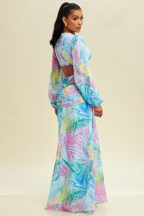 Tropical Getaway Dress | Blue/Multi
