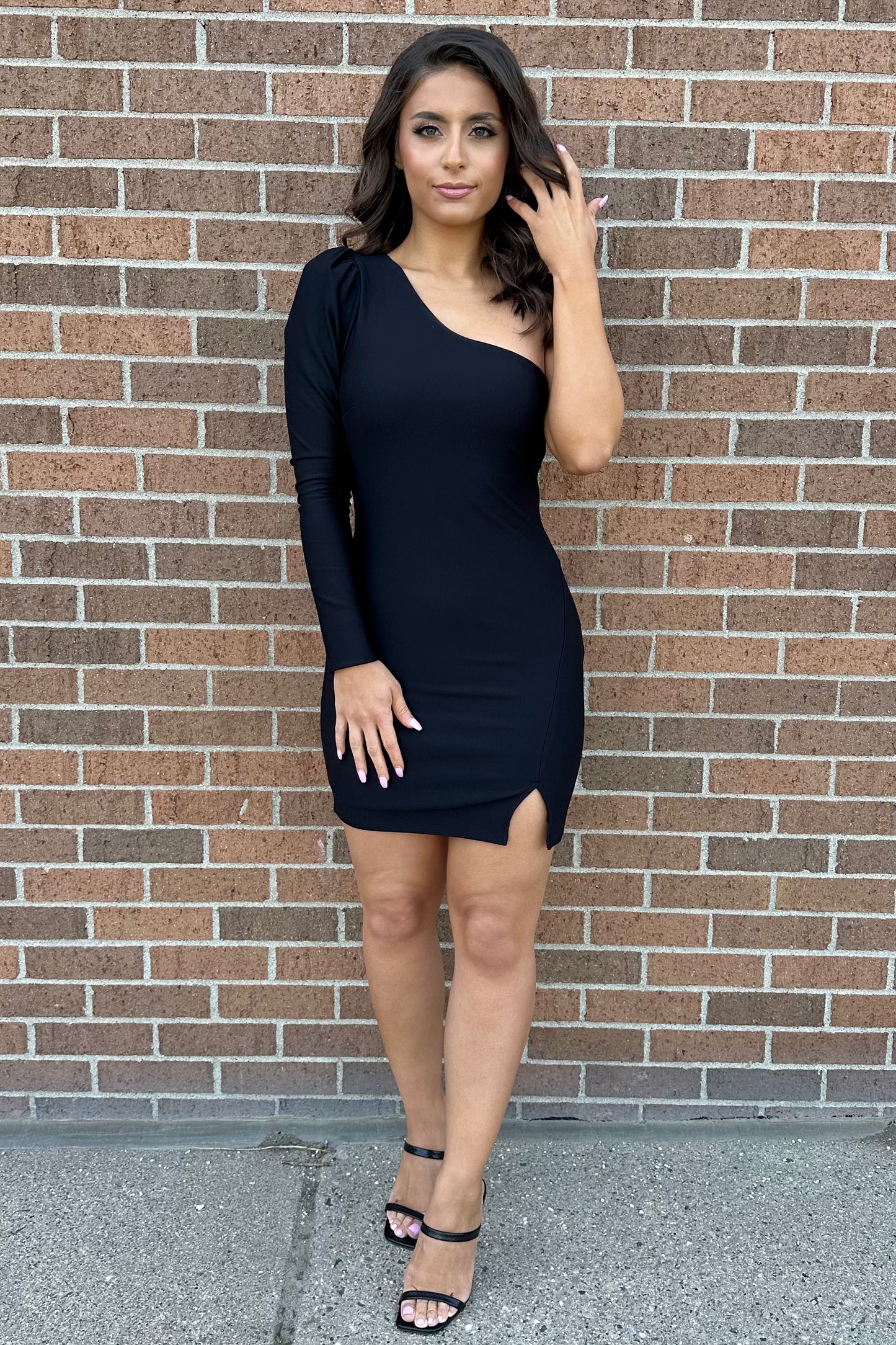 Single Sleeve Sensation Dress (Black)