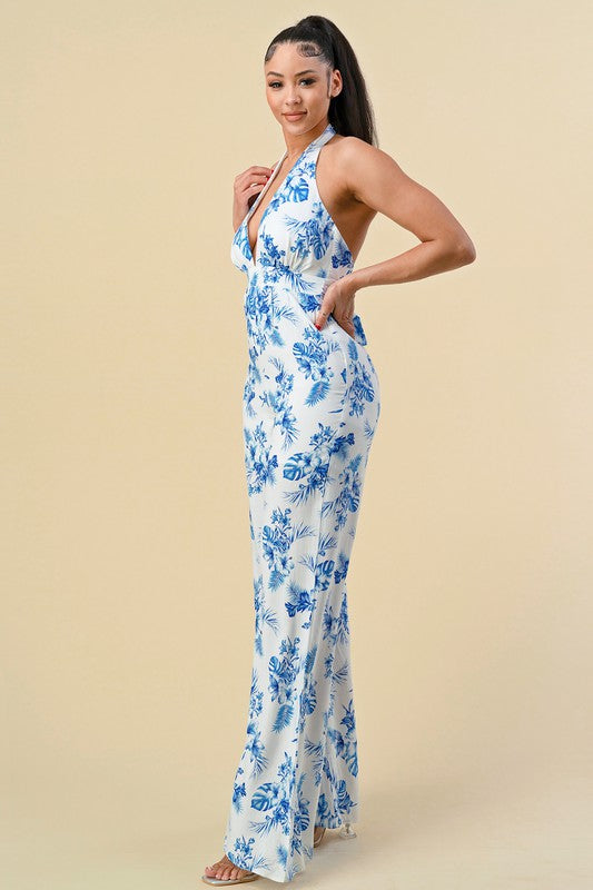 Special Holiday Jumpsuit (Ivory/Blue) (FINAL SALE)