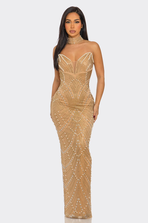 The Racquel Dress | Nude/Gold