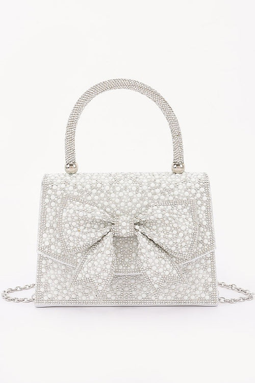 Pretty Bow Evening Clutch | Silver/White