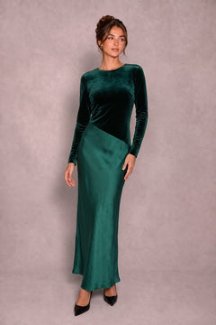 Satin Meets Velvet Dress | Hunter Green (FINAL SALE)