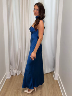 Satin Soiree Dress | Navy
