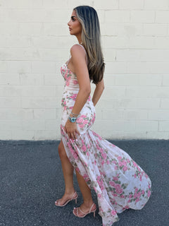 Party In Positano Dress | Cream/Pink/Green