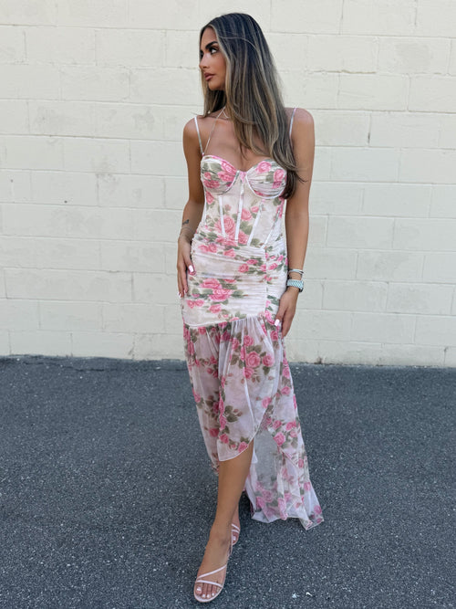 Party In Positano Dress | Cream/Pink/Green