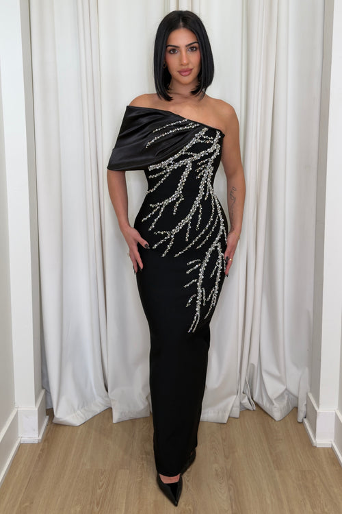 Crystal Cascade Dress | Black (FINAL SALE)