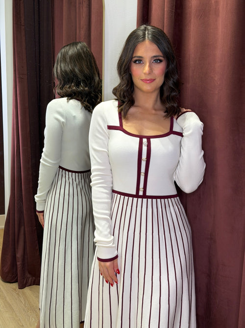 Winter Whisper Dress | Cream/Burgundy