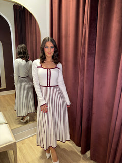 Winter Whisper Dress | Cream/Burgundy
