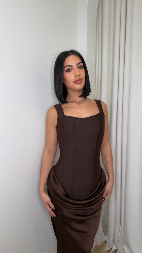 Draped In Drama Dress | Brown