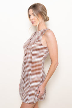 Gingham Effect Dress | Brown/White