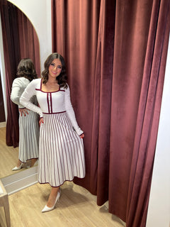 Winter Whisper Dress | Cream/Burgundy