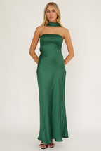 Satin Soiree Dress | Forest Green