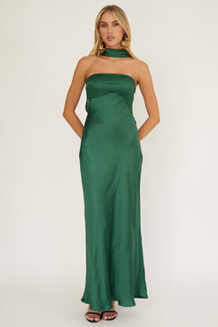 Satin Soiree Dress | Forest Green