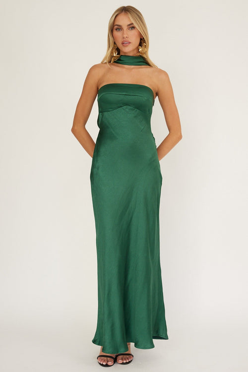 Satin Soiree Dress | Forest Green