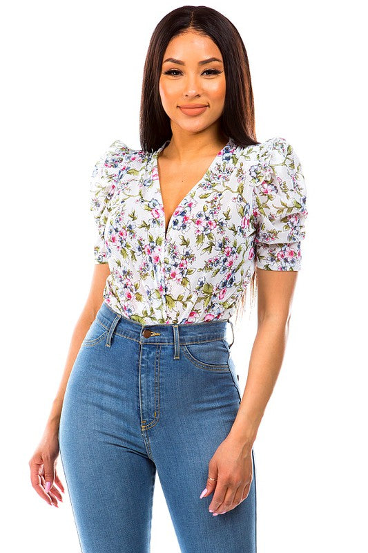 Spring Vacation Bodysuit (White/Floral) (FINAL SALE)