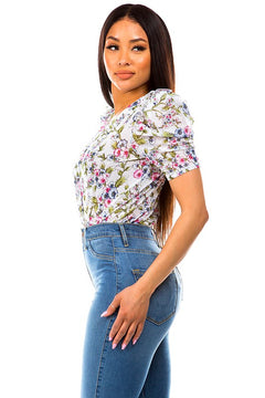 Spring Vacation Bodysuit (White/Floral) (FINAL SALE)